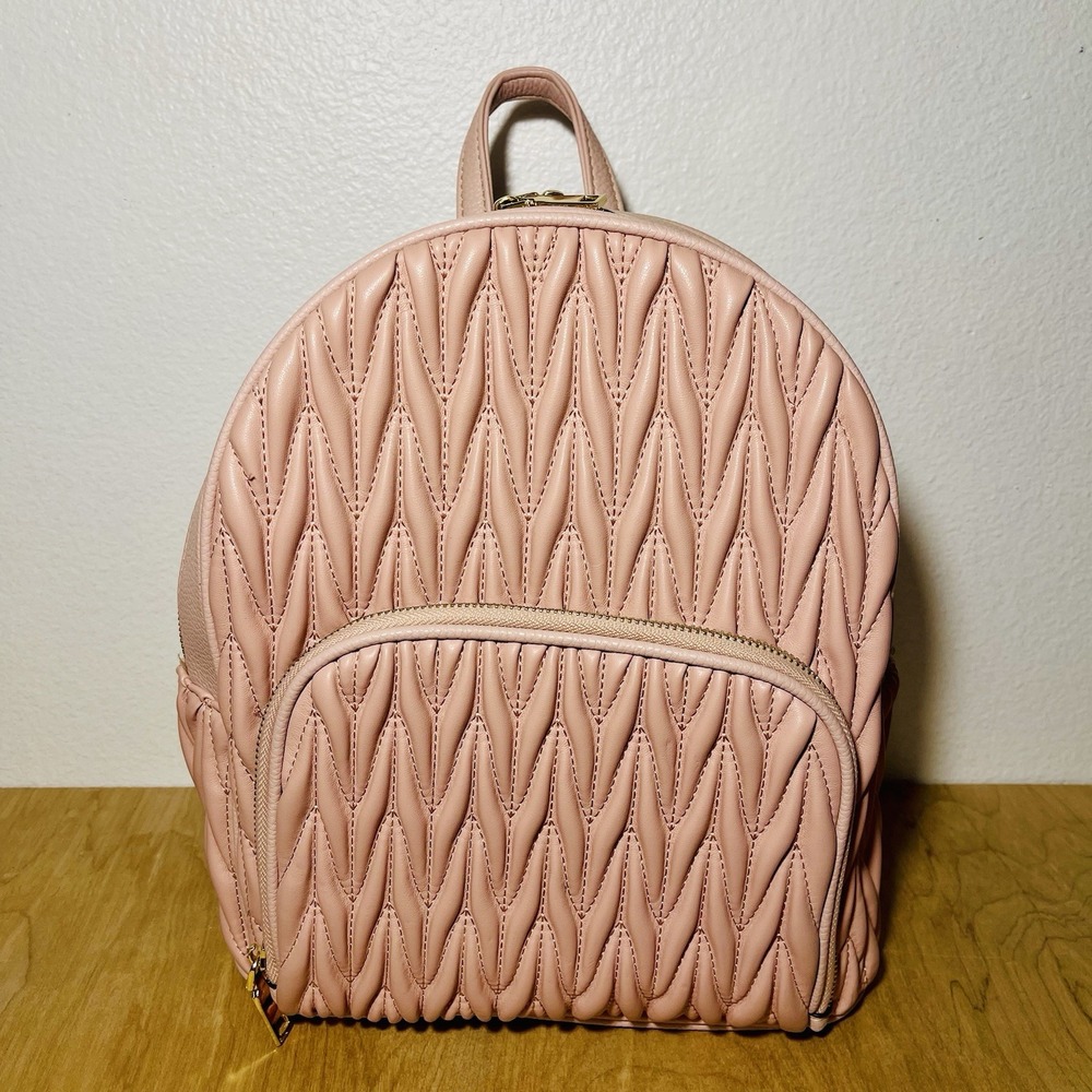Pink Backpack Vegan Leather Textured Gold Tone‎ Hardware